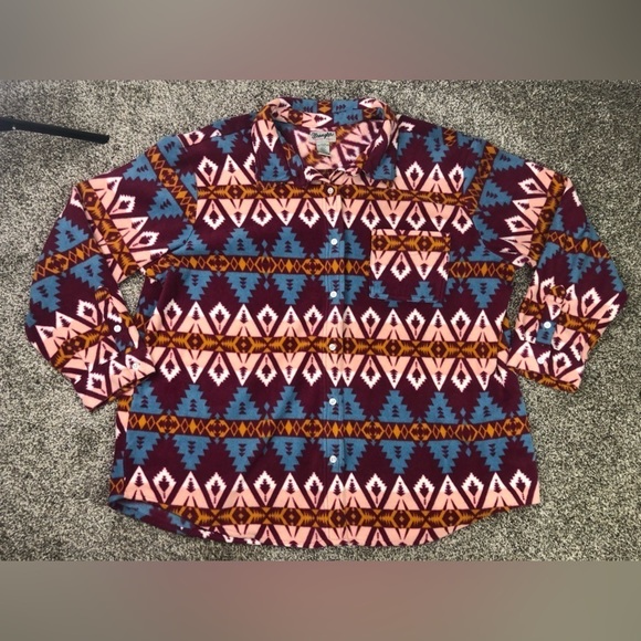 Wrangler Women’s Vintage Aztec Print Fleece Button Down Long Sleeve Size 3X - Picture 1 of 7